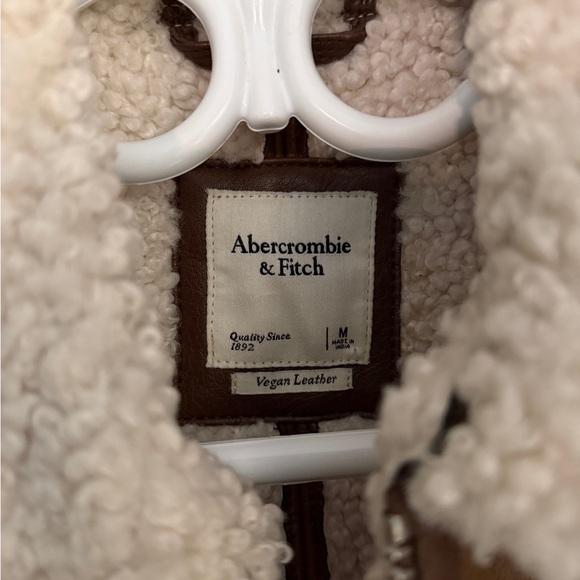 Abercrombie & Fitch Brown Leather Jacket with Cream Shearling - Picture 3 of 5